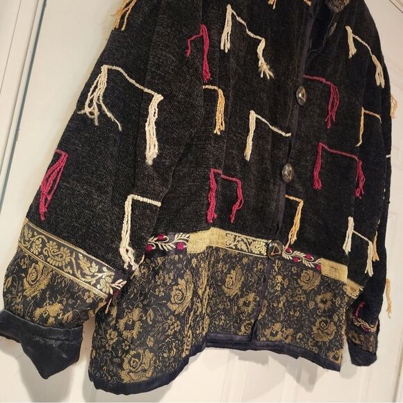 Flashback black fringe and floral detail button up jacket - Picture 3 of 4